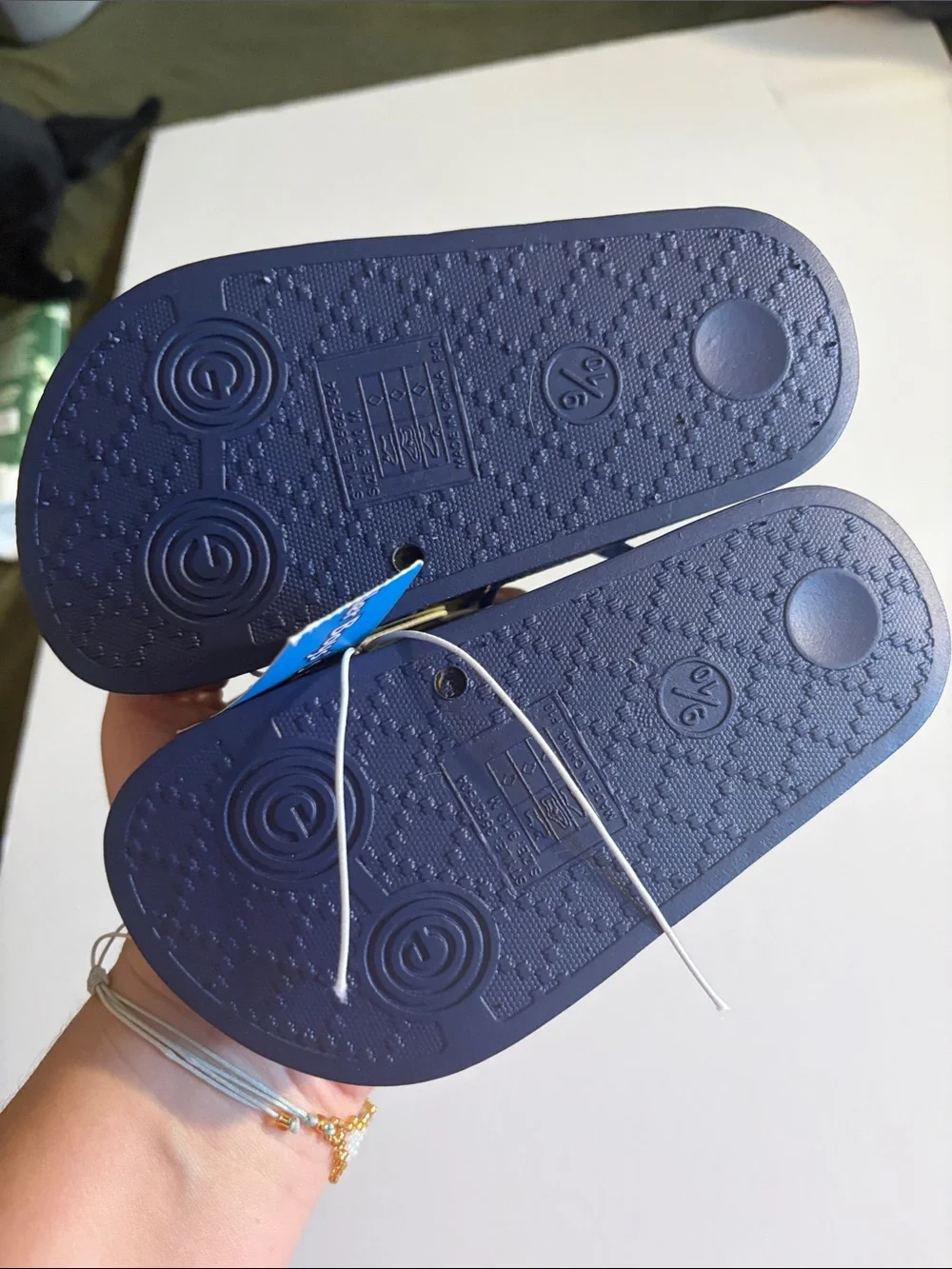 Kids Navy Dinosaur Slide Sandals - Size 9/10